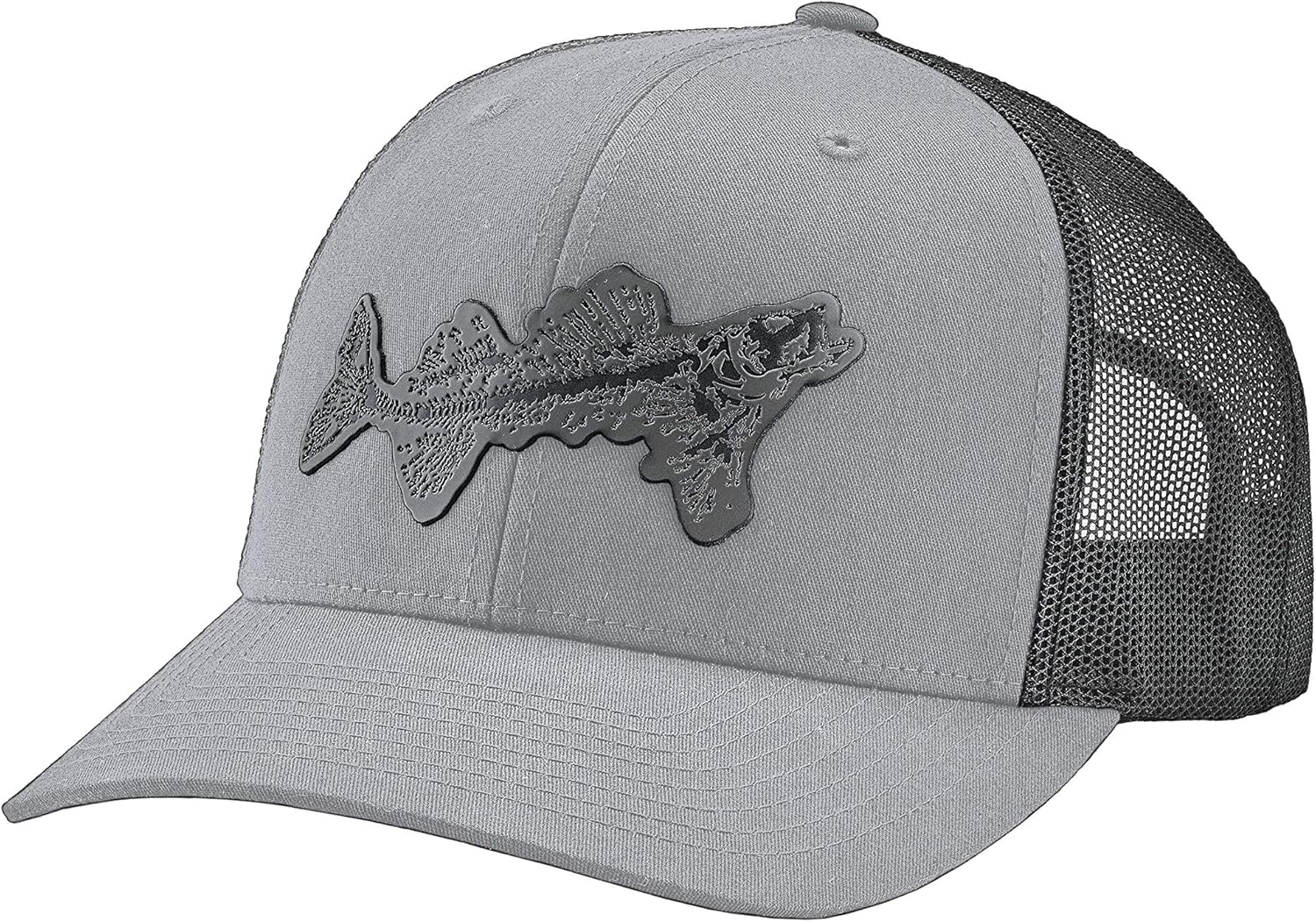 Striker Unisex Fossil Fish Patch Trucker 6-Panel Structured Mesh-Back Casual Outdoor Fishing Cap with Embossed Leather Logo