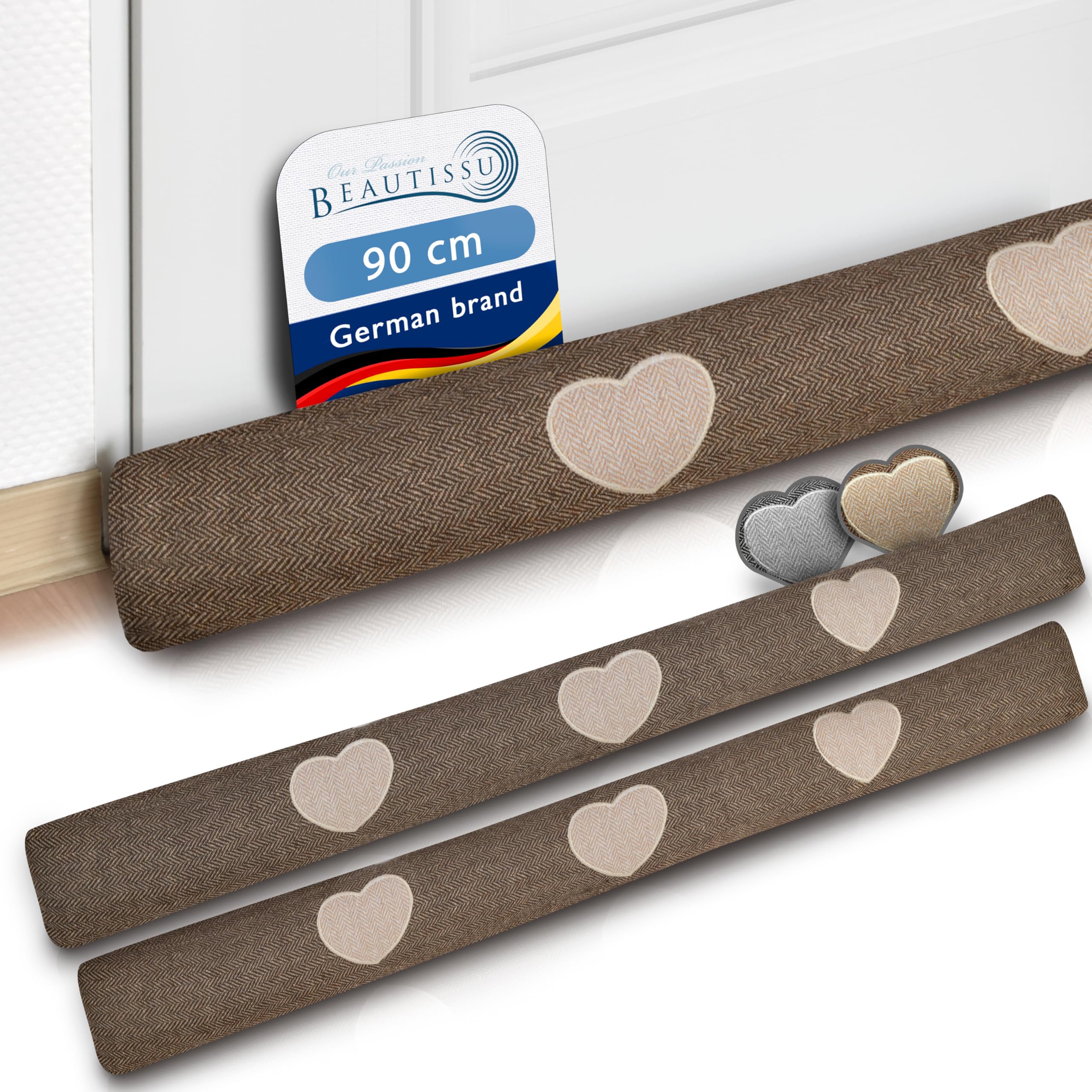 Beautissu Tuuli HR 2X Bas de Porte 90 cm Poids 1 kg en Coton – comme Boudin de Porte ou Boudin de Fenêtre Contre Le Froid – Coussin de Porte Marron Robuste avec Remplissage et Tenue Ferme