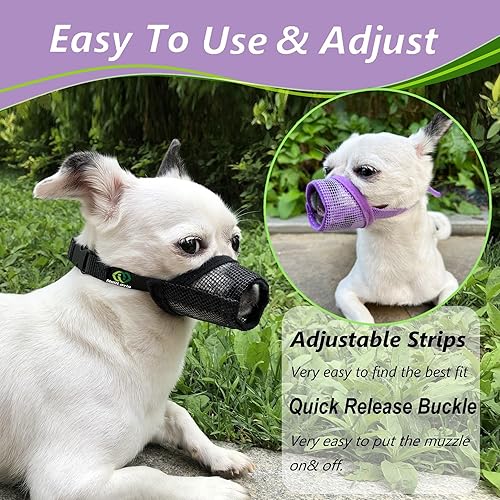 Miniatura 2 de Bozal para perro, 2 unidades, bozal de malla de aire suave transpirable para ladrar, aseo, morder, masticar para razas pequeñas y medianas, bozal de