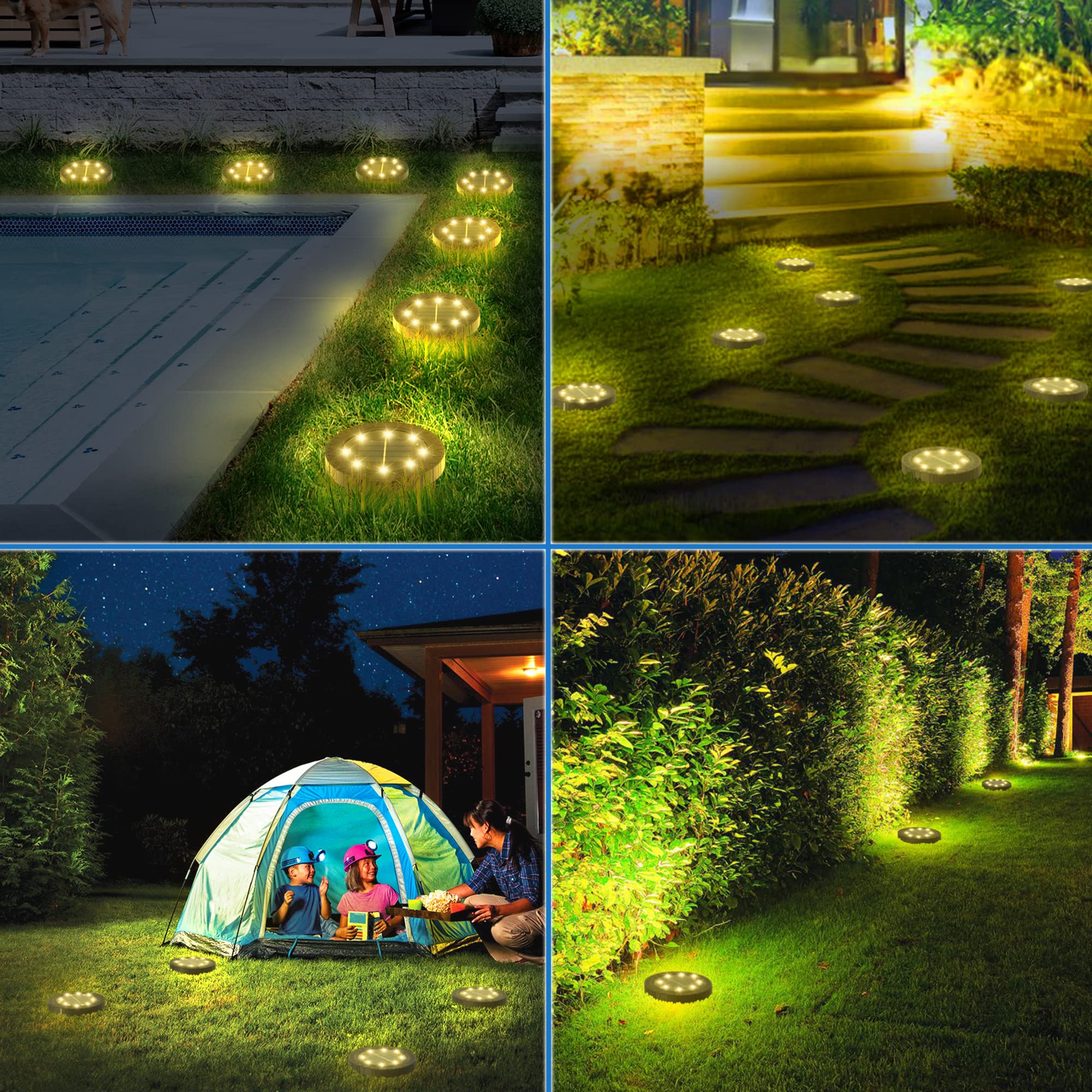 FLOWood Solar Bodenleuchte Aussen 8 Stück, 6000K Solarlampen für Außen 8 LED Solarleuchten Garten IP65 Wasserdicht Upgrade in Schwarz für Deck, Garten, Gehweg, Rasen, Hof, Warmweiß