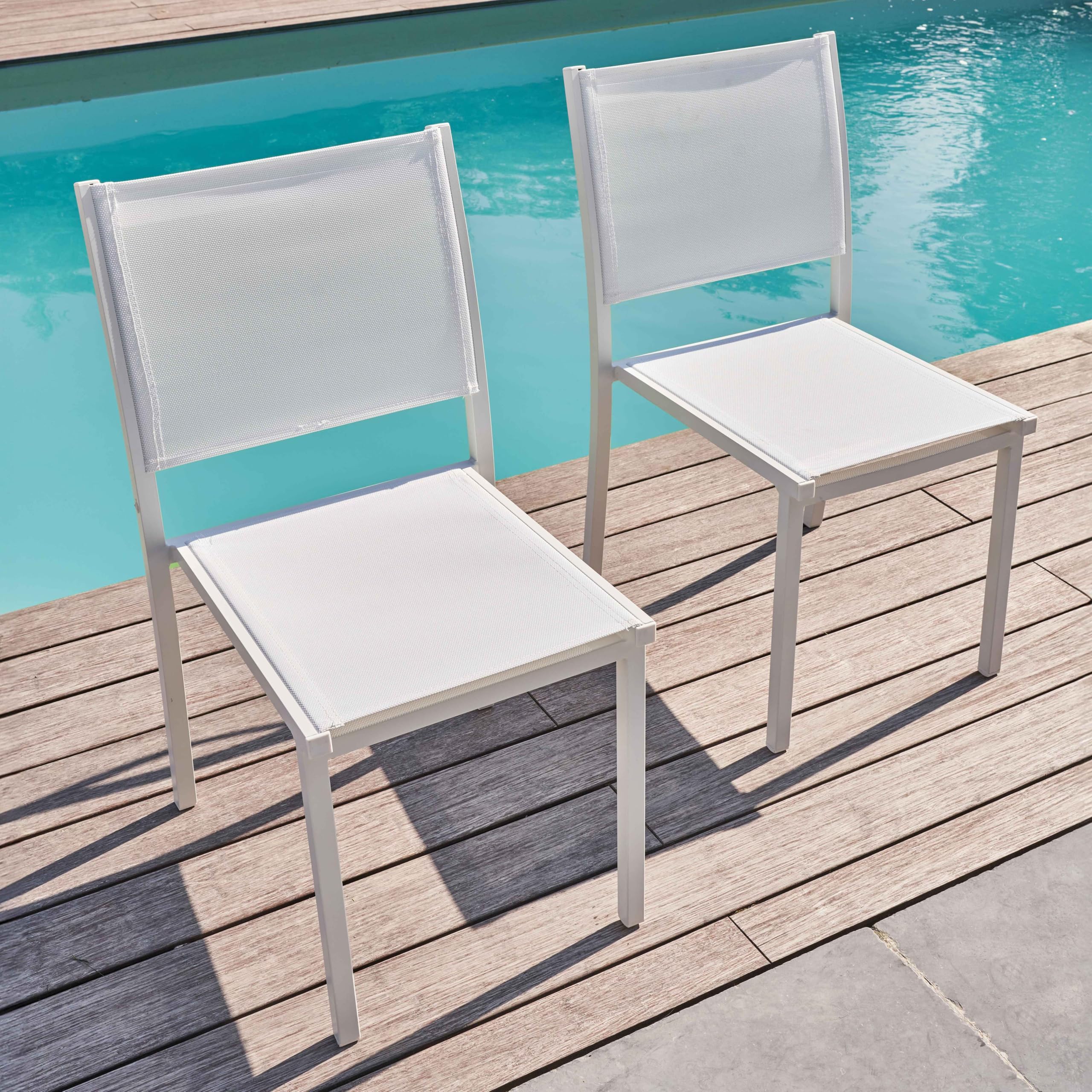 Oviala Lot de 2 chaises de Jardin Aluminium et textilène Blanc