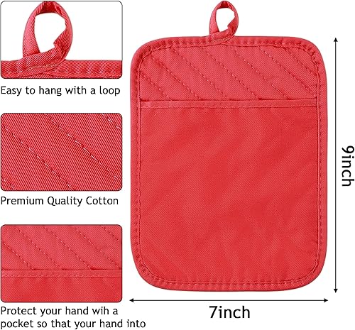 Vista 27 de R HORSE Juego de 6 soportes para ollas con bolsillo para cocina, juego de soportes negros de algodón resistente al calor, posavasos de tela de rizo