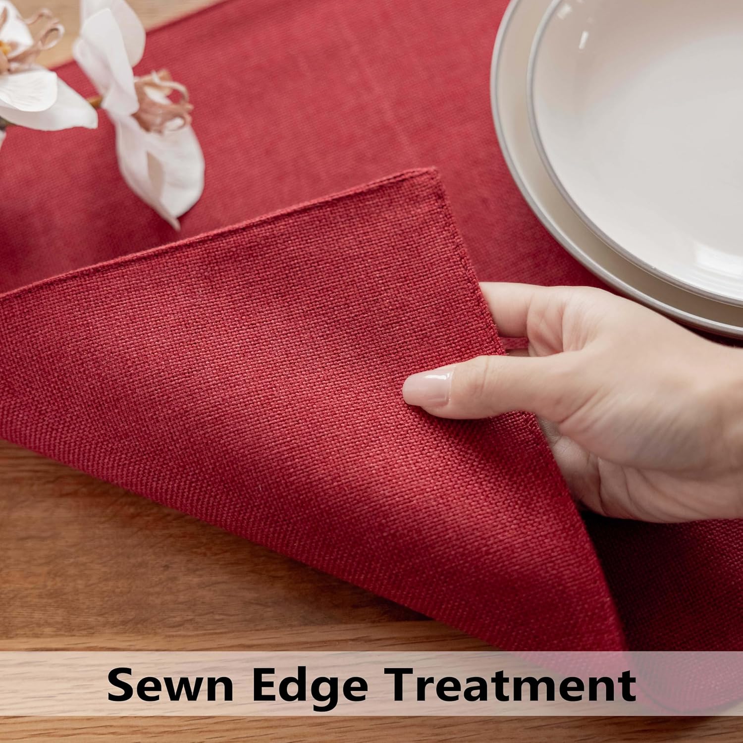 Demetex Valentines Placemats Set of 4 Heat Resistant Red Linen Place Mats Wipeable Cloth Placemats for Party Wedding Holiday Dinner, 13 x 19 inches, Wine Red - Image 3