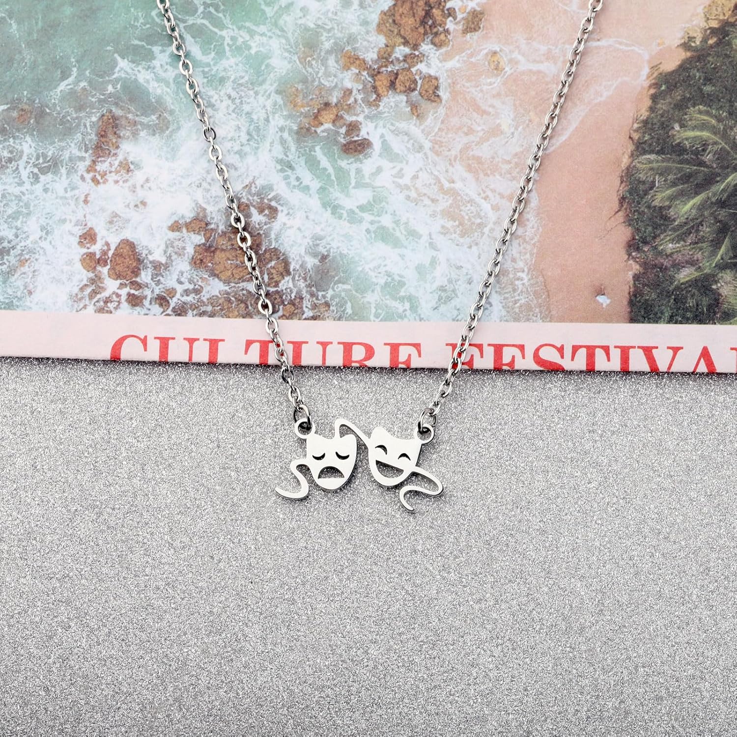 ENSIANTH Comedy Tragedy Mask Necklace Theater Mask Pendant Artist Actress Mask Gift Happy Sad Face Necklace Drama Mask Jewelry - Image 5