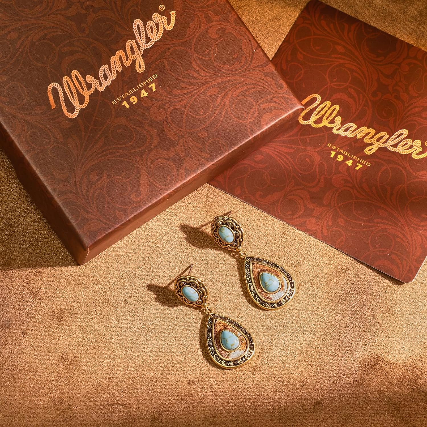 Wrangler Western TearDrop Dangle Earrings for Women Country Statement Genuine Horsehair Turquoise Vintage Cowgirl Cowboy Jewelry