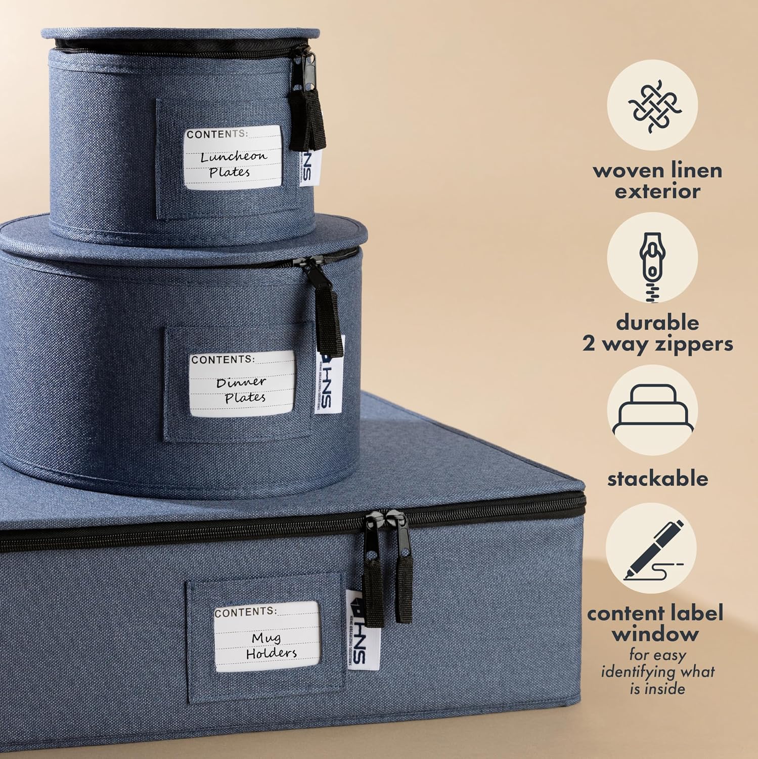 Mug Storage Container, Hard Shell China Organizer | Holds 12 Mugs, Padded Dividers, Durable & Stackable Storage Box for Seasonal Dishware Protection, Denim Blue