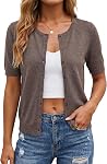 Arach&Cloz 2026 Womens Wool Blended Short Sleeve Cardigan Crew Neck Button Business Casual Sweaters
