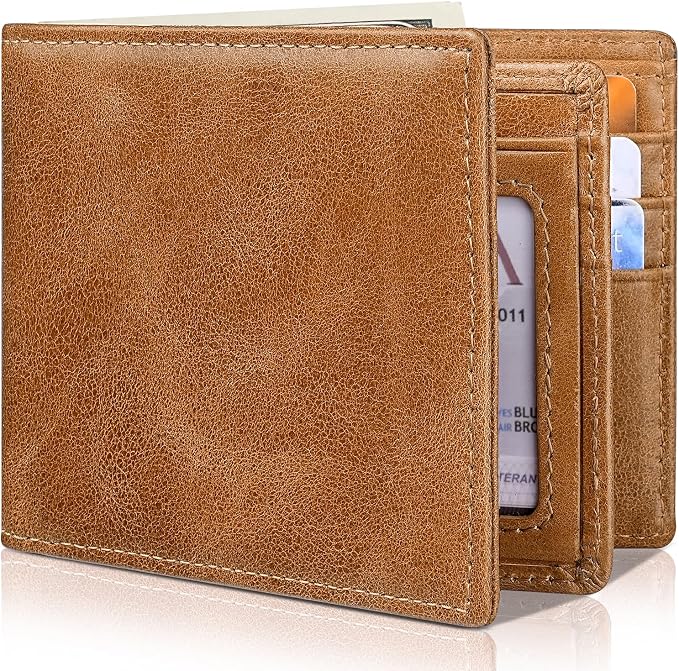 Men's Genuine Leather Bifold Wallet – RFID Blocking, 13 Card Slots, ID Window, Gift Box Included - View #10