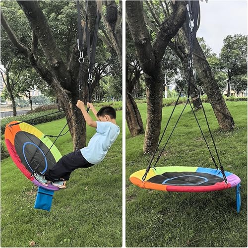 Miniatura 9 de Columpio de árbol de platillo para exteriores de 900 libras de 40 pulgadas para niños y adultos, columpios voladores antiflacidez para columpios,