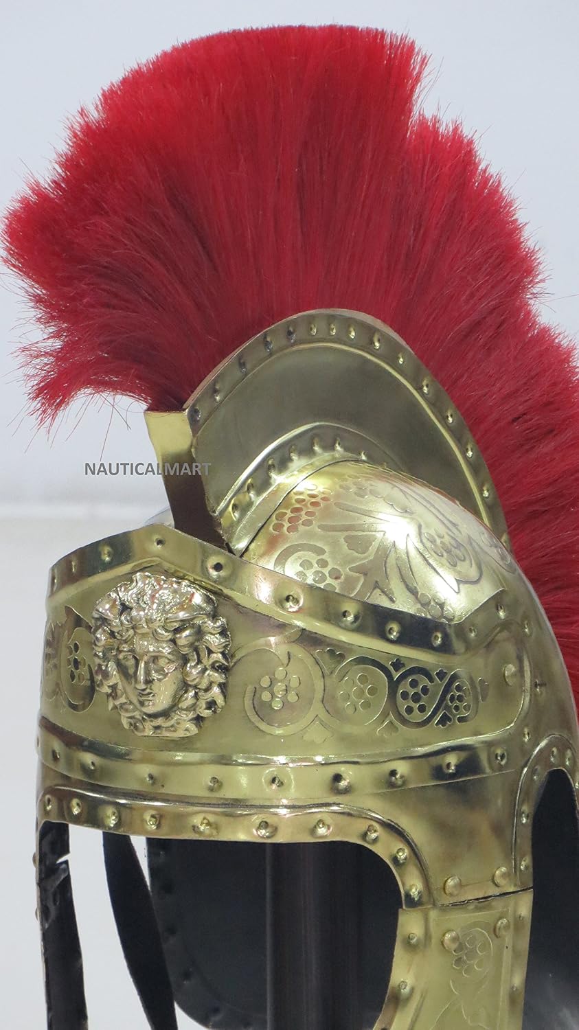 Roman Emperors Praetorian Guard Medieval Brass Helmet with Red Plume