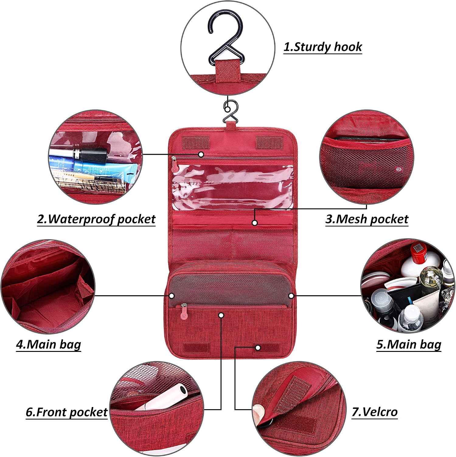 VOCUS Travel Hanging Cosmetic Organizer for Women Traveling Bathroom Shower Makeup Bag with Hook image 2