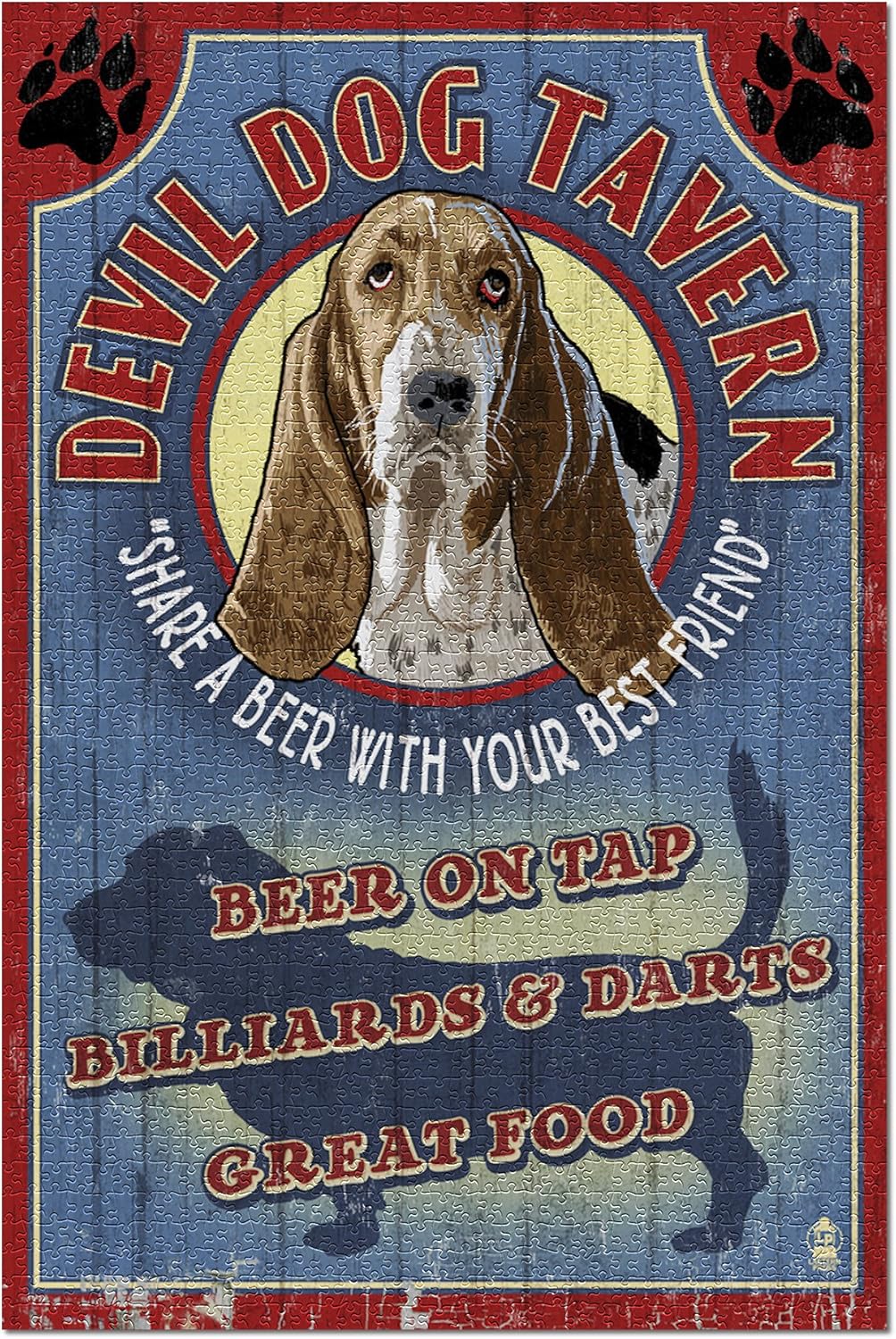 Devil Dog Tavern Vintage Sign, Basset Hound (1000 Piece Puzzle, Challenging Jigsaw Puzzle for Adults, Made in USA)