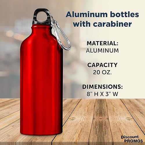 Miniatura 4 de DISCOUNT PROMOS Botellas de agua de aluminio personalizadas con mosquetón juego de 10 unidades paquete a granel personalizado perfectas para