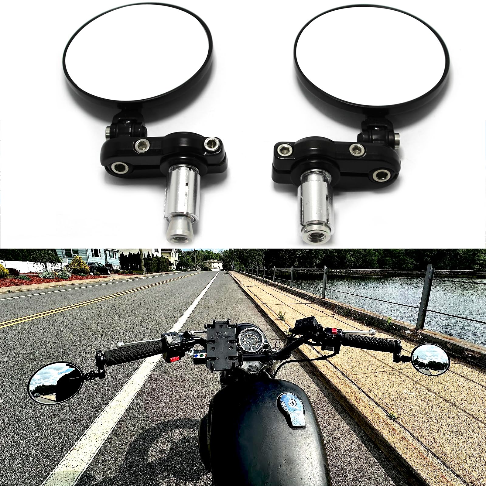 GOODFITMENT 7/8″ Handlebar End Side Mirrors – Universal For Bobber Cafe Racer, Pair With Adapters