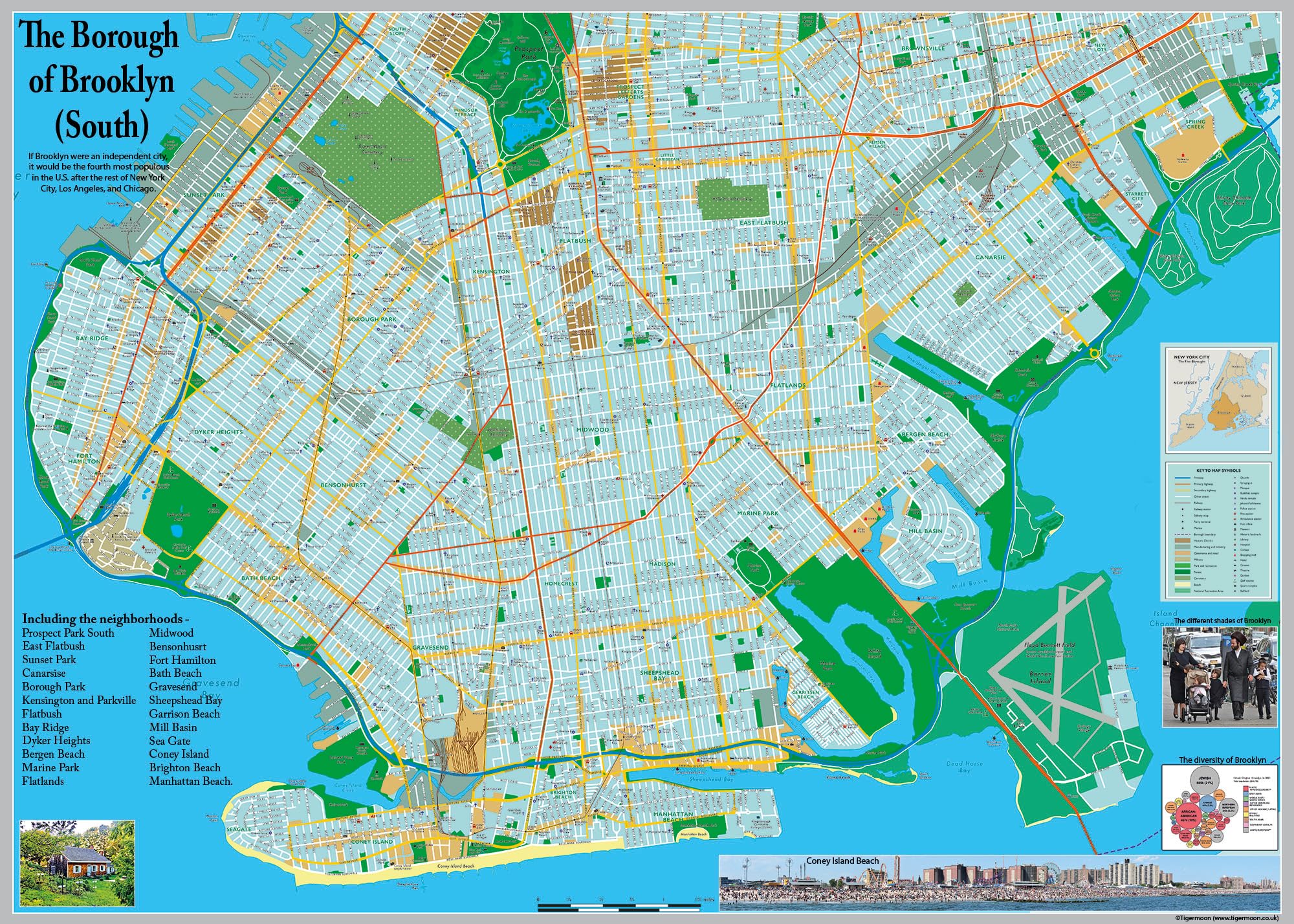 The Borough of Brooklyn (South) Poster Map - 47.6 x 34.2 Inches - Paper Laminated