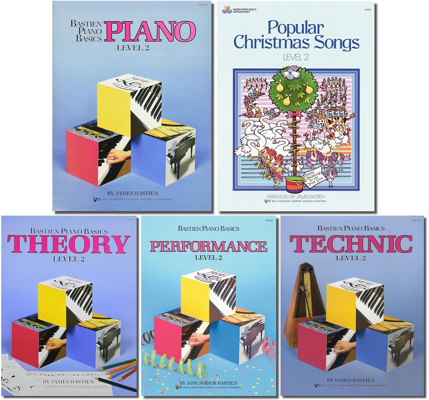 Bastien Piano Basics 5-Pack! Includes Piano, Theory, Performance, Technic, and Popular Christmas Songs. Level 2.      Paperback – November 1, 1979