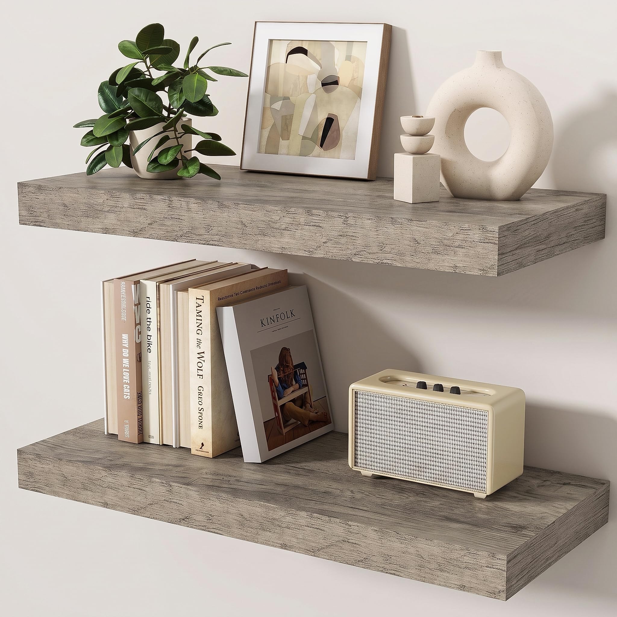KovaScape Floating Shelves Set of 2, 60cm shelves for wall with Invisible Brackets, Heavy Duty Wooden Wall Mounted Shelf for Kitchen, Bathroom, Living Room, Bedroom โ image 1