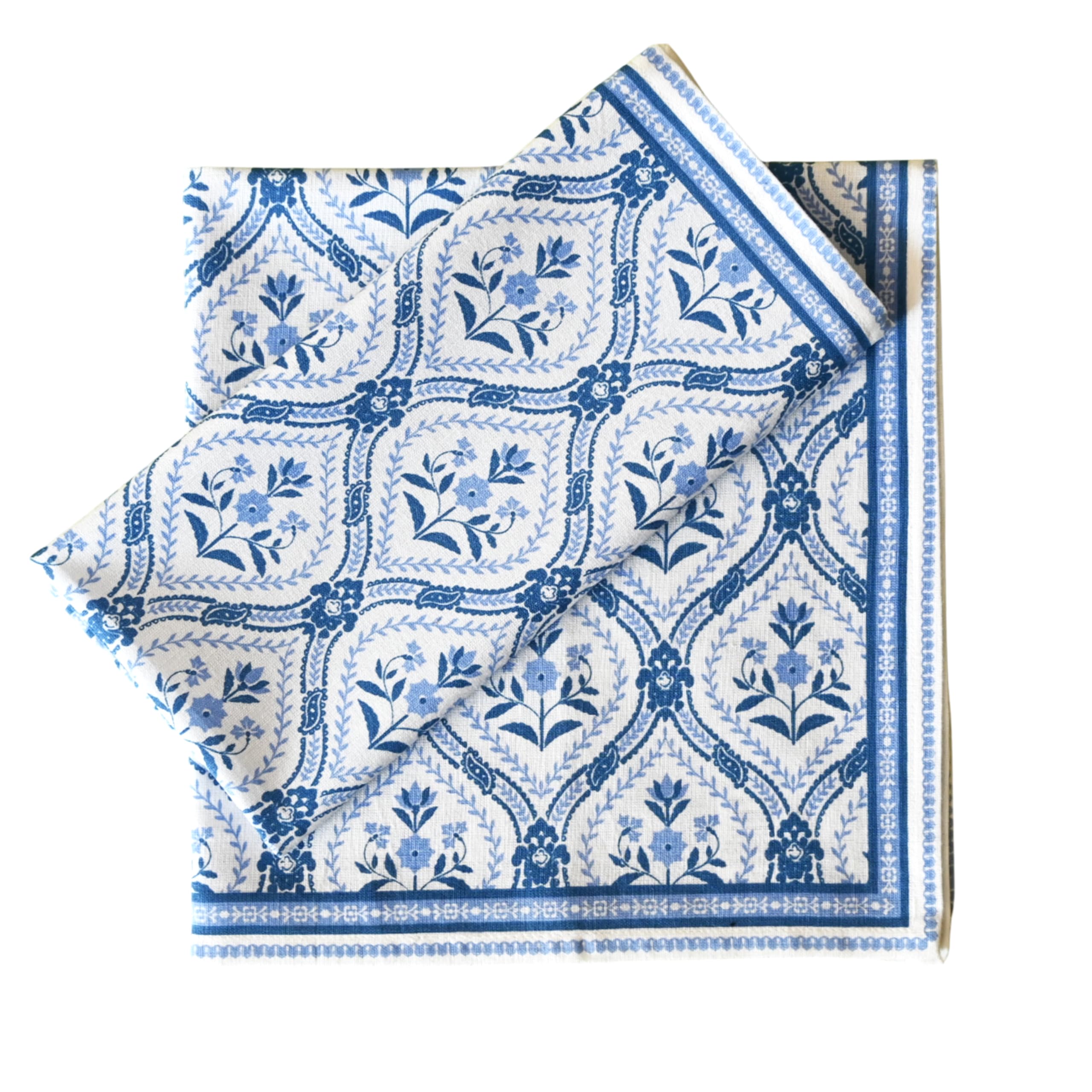 FINGERCRAFT Lot de 12 serviettes de table en coton et lin mélangé avec des coins en onglet, parfaites pour les fêtes, dîners, mariages, cocktails, Noël, Pâques - 50,8 x 50,8 cm - Bleu damassé