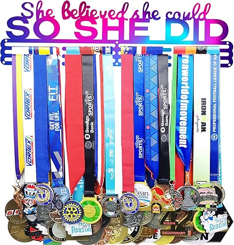 Miniatura 39 de Soporte de medallas deportivas para colgar medallas, estante de pared de 16 pulgadas de largo, premios, cinta, animación, gimnasia, fútbol, softbol