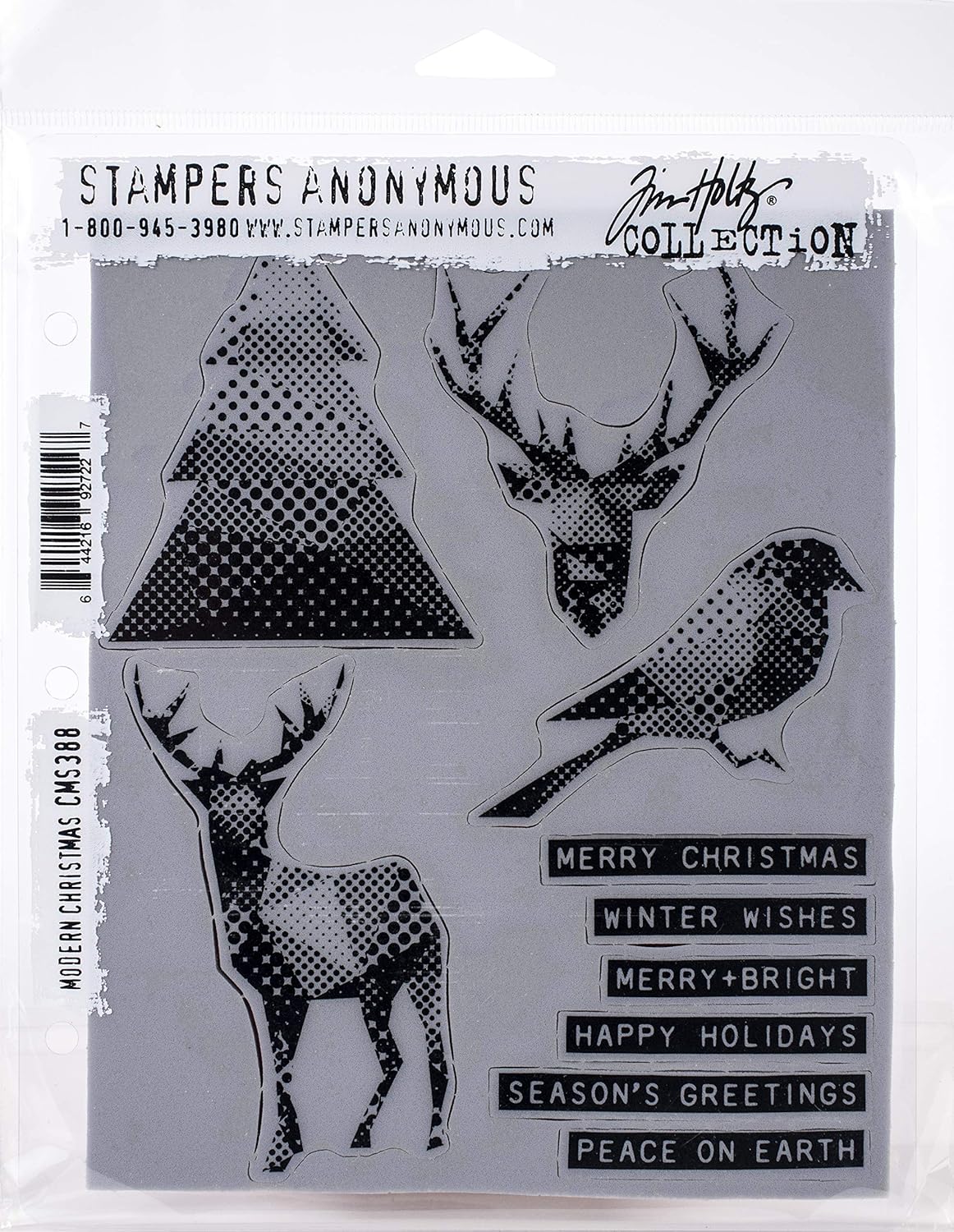 Tim Holtz - Stampers Anon Cling RBBR Stamp Set CMS, Modern Christmas