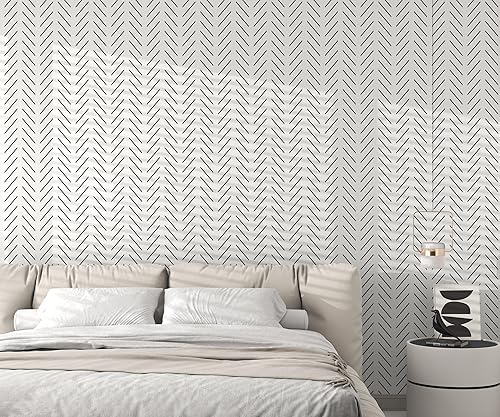 Miniatura 7 de Papel tapiz moderno a rayas de 17.3 x 78.7 pulgadas, papel tapiz geométrico autoadhesivo extraíble, papel adhesivo decorativo blanco y negro para