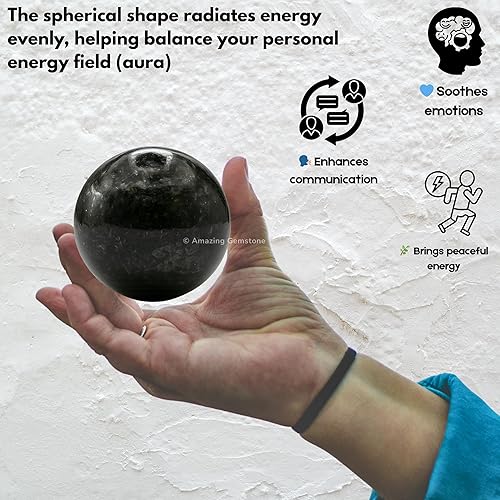 Vista 432 de Amazing Gemstone Black Tourmaline Crystal Ball with Stand - 2" Inches Crystal Sphere Meditation Balls for Witchcraft and Decorative Balls