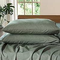 Vista 14 de MooMee Juego de 2 fundas de almohada 100% algodón lavado con textura parecida al lino, transpirable, duradera, suave y cómoda