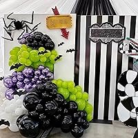 Vista 4 de Kit de guirnalda de arco de globos de Halloween con globos de araña grande, negro mate, verde lima, morado, globos de látex metálicos con globos
