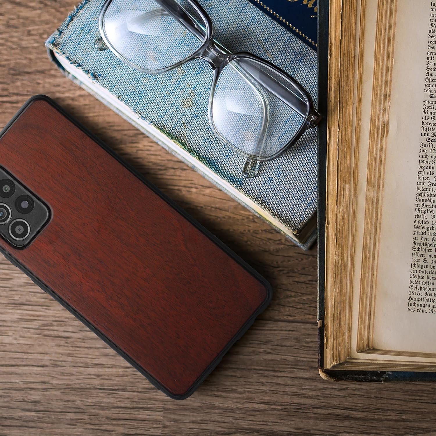 kwmobile Real Wood Case Compatible with Samsung Galaxy A52 / A52 5G / A52s 5G Case - Hard Wooden Cover w/TPU Bumper - Dark Red