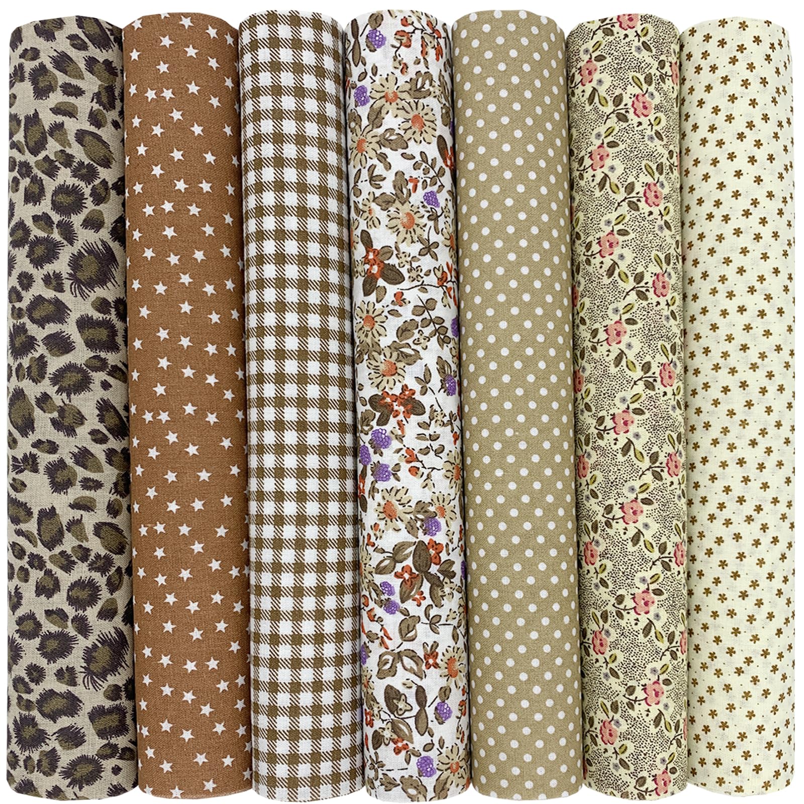 aufodara 7 x 50 cm Cotton Fabric Patchwork Fabrics for Sewing Brown