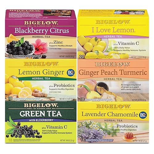 Bigelow Tea Immunity Herbal Tea Variety Pack, Caffeinated Green Tea and Caffeine Free Tea Bags for Immune Support (Pack of 6), 110 Total Tea Bags - Immunity Variety Pack - Pack of 6