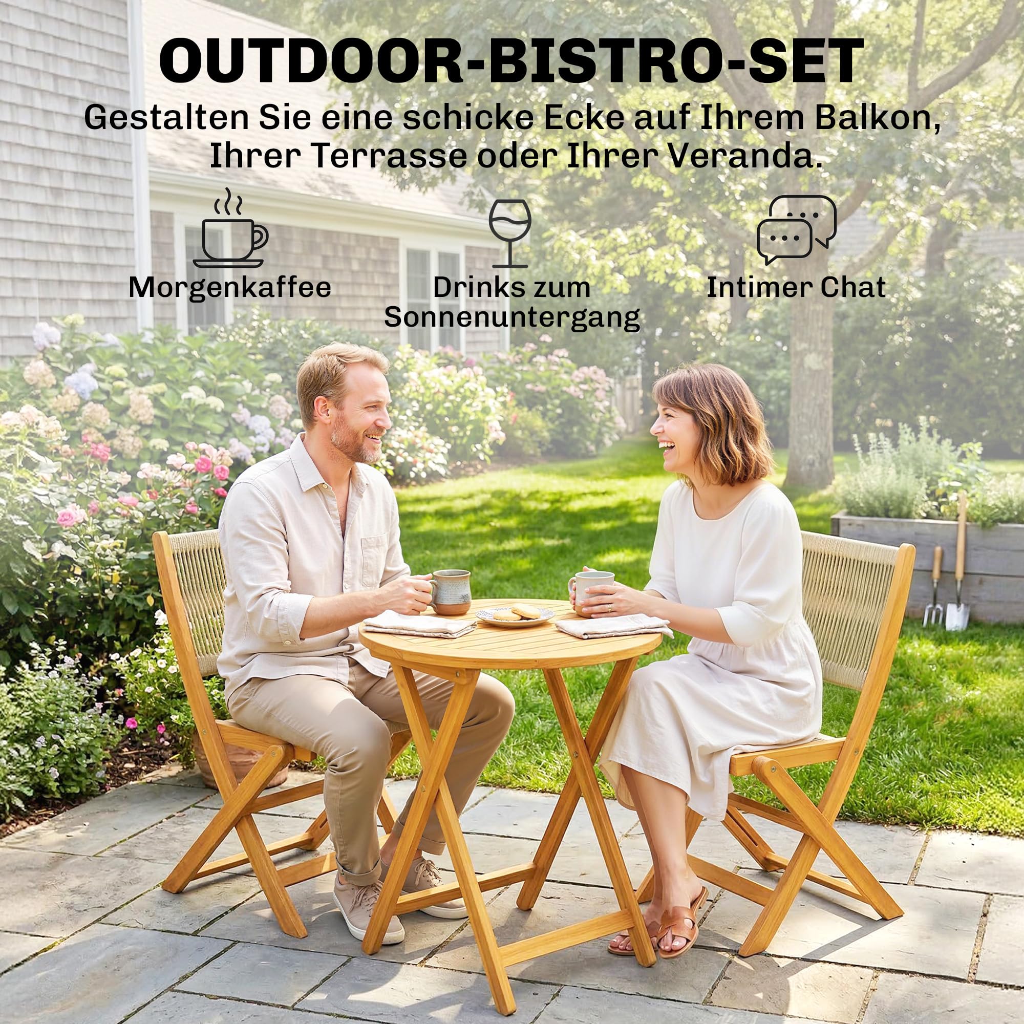 Outsunny Balkonmöbel Set 3 Teilig Polyrattan Akazienholz Naturholz