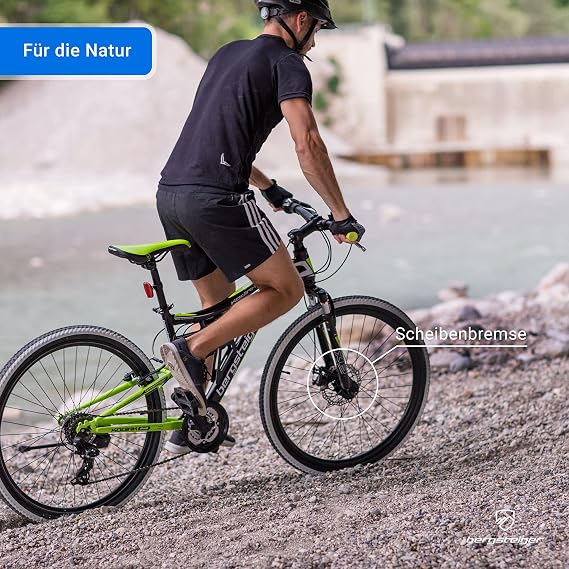 Bergsteiger Kodiak 24/26/29 Zoll Mountainbike Fully mit Vollfederung Perfekt für den Weg zur Schule oder Arbeit ab 135 cm Größe. Mit 21 Gängen Scheibenbremse und zu 90 Prozent vormontiert.