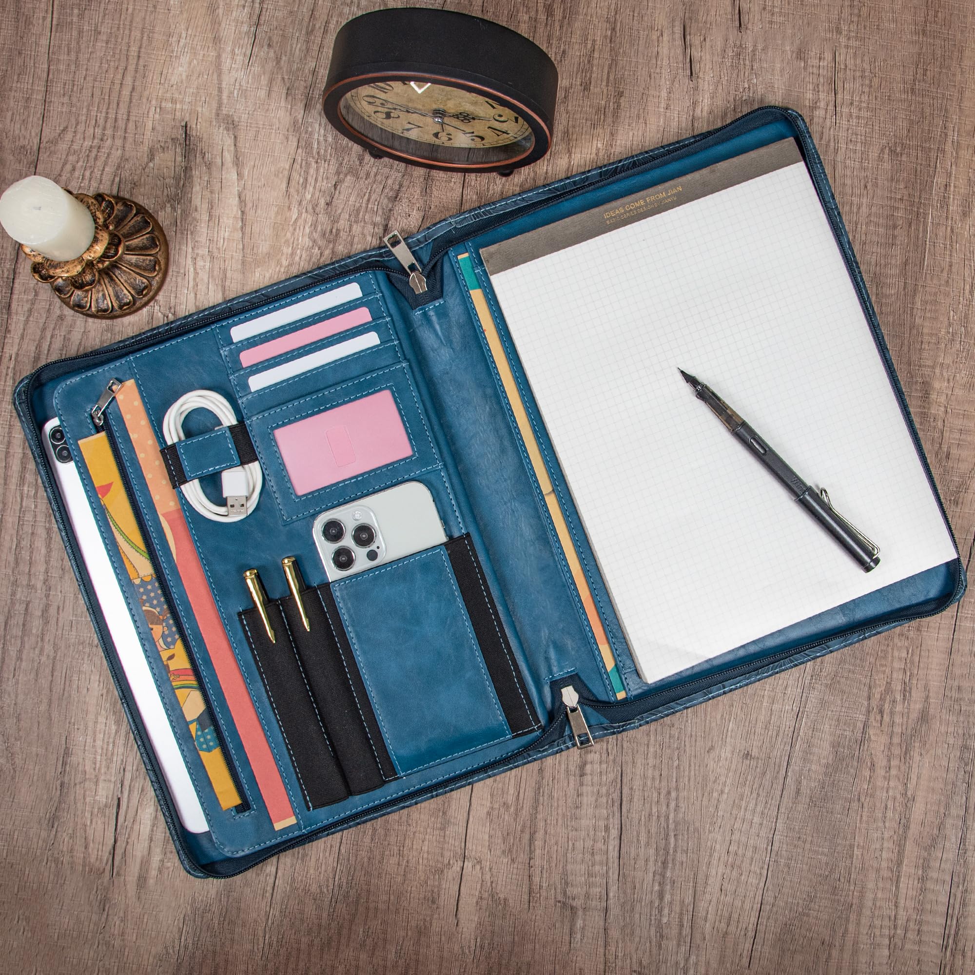 Cartera de piel sintética en relieve para mujer, organizador profesional de 3 anillos con soporte para bloc de notas A4, organizador profesional de documentos de negocios para mujeres