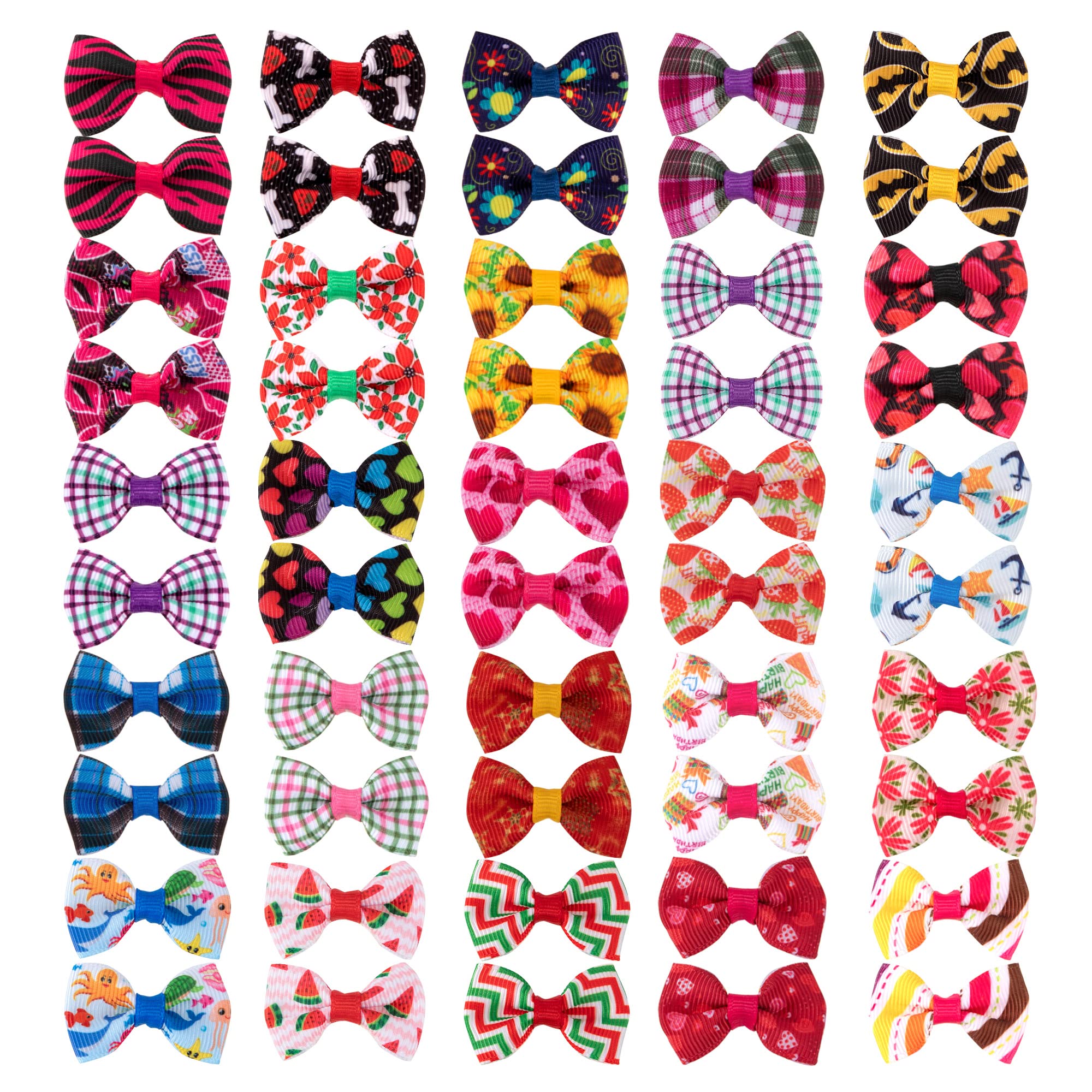 Accessoires pour Cheveux de Chien Arc Coiffe 50 Pièces épingle à Cheveux Animaux Cheveux de Chien Arcs Accessoires avec des Bandes de Caoutchouc pour Petits Chiens, Chats, Couleurs au Hasard