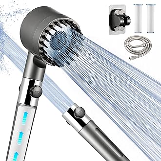 Drivse Iondrops Showerhead with Handheld,High Pressure Shower Heads with On Off Switch for RV/Camper,Detachable Filtered Shower Head for Hard Water with Hose (Gun Grey,3 Filters)
