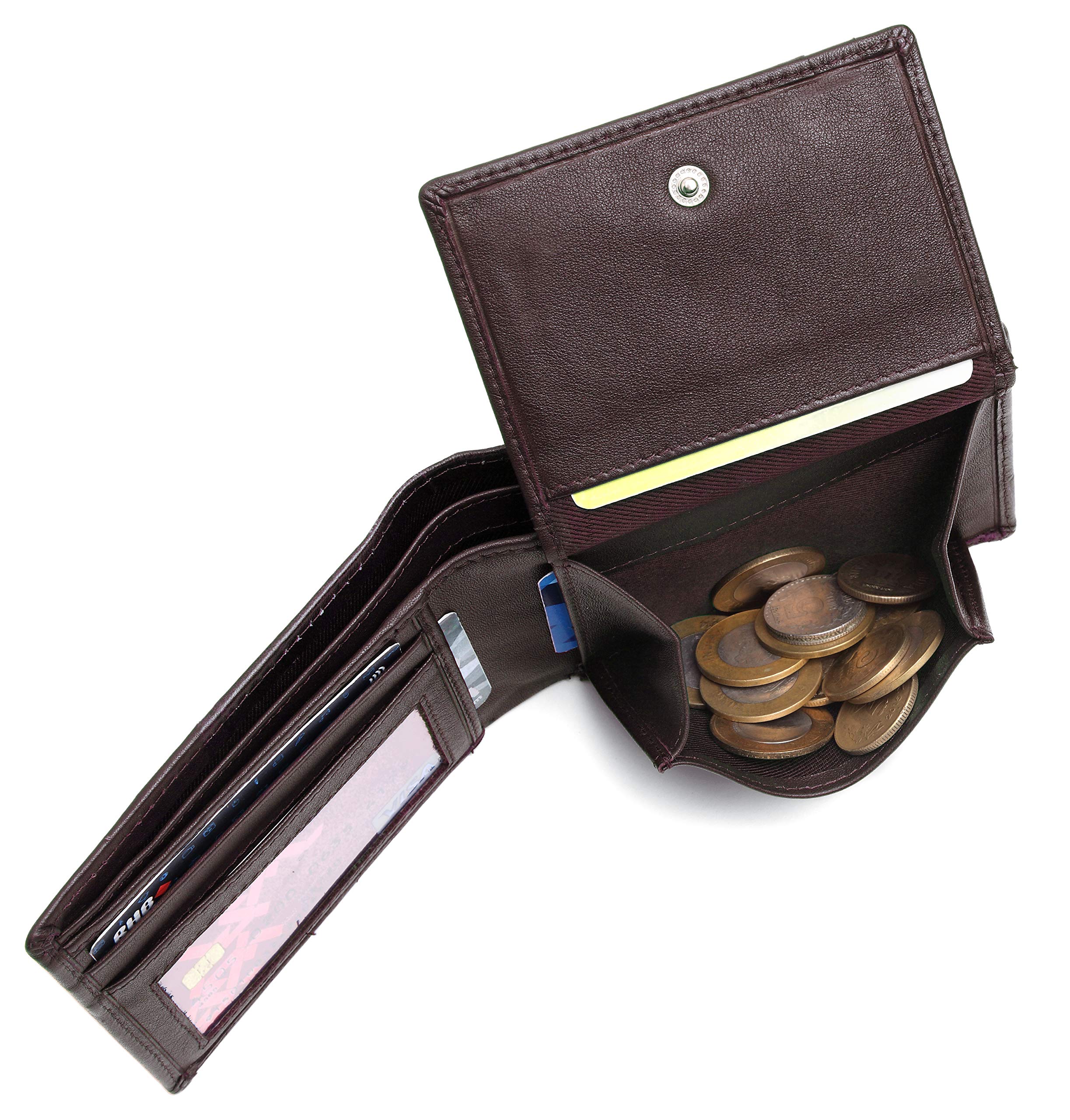 NAPA HIDE Maroon Leather Wallet for Men I 4 Card Slots I 2 Currency Compartments I 1 ID Window I 3 Secret Compartments I External Card Slot I 1 Coin Pocket 3