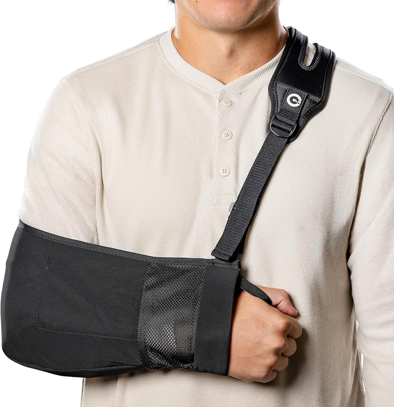 Cabestrillo de brazo para lesiones de hombro, manguito rotador, recuperación de fracturas y cirugías: soporte de correa dividida, malla transpirable, brazo izquierdo o derecho ajustable, comodidad acolchada para hombres y mujeres