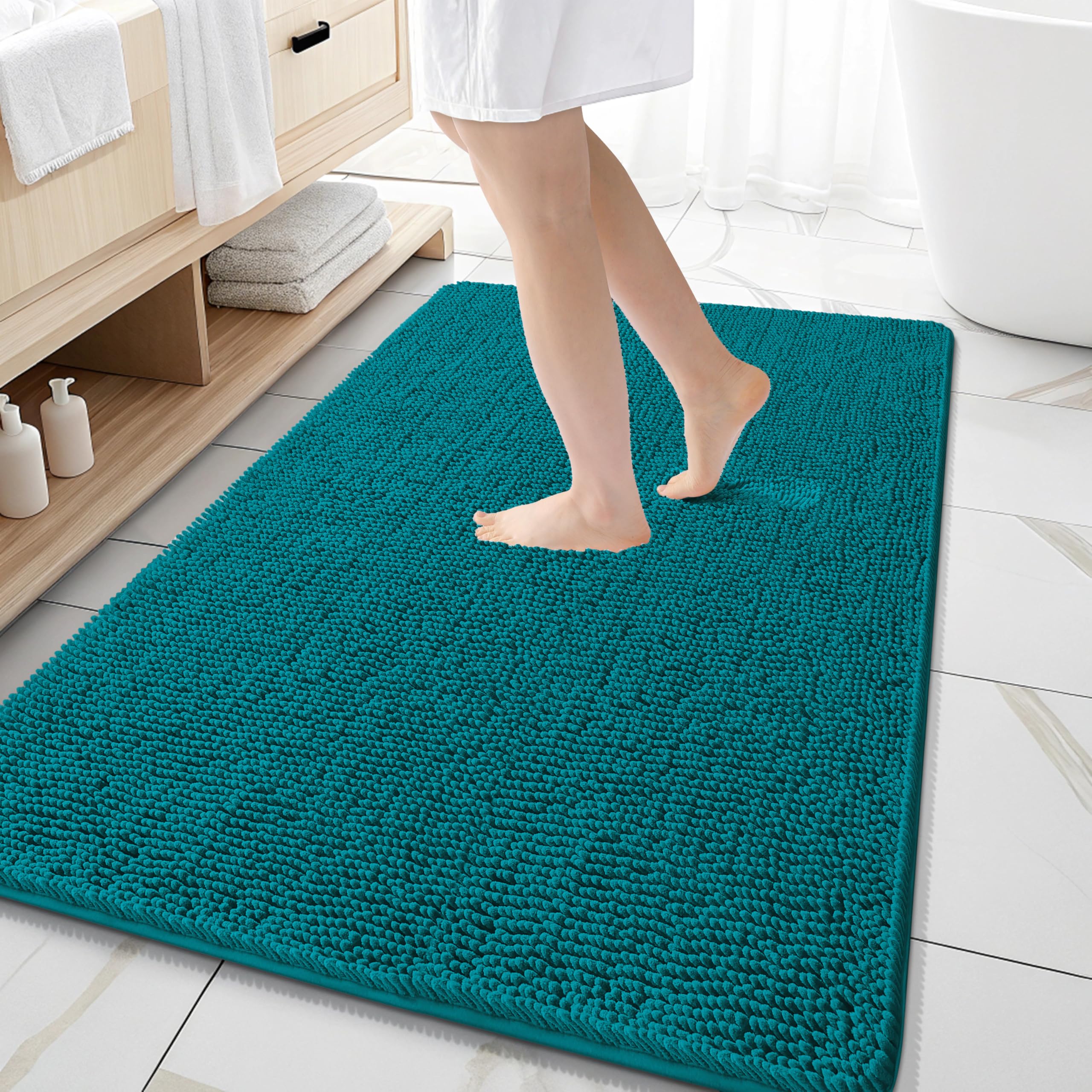 OLANLY Large Bathroom Rugs 59x35, Extra Soft Absorbent Chenille Bath Rugs | Deep Lake, Quick-Drying Rubber Backing, Machine Washable Bath Mat for Bathroom Floor, Tub and Shower, Home Decor Accessories