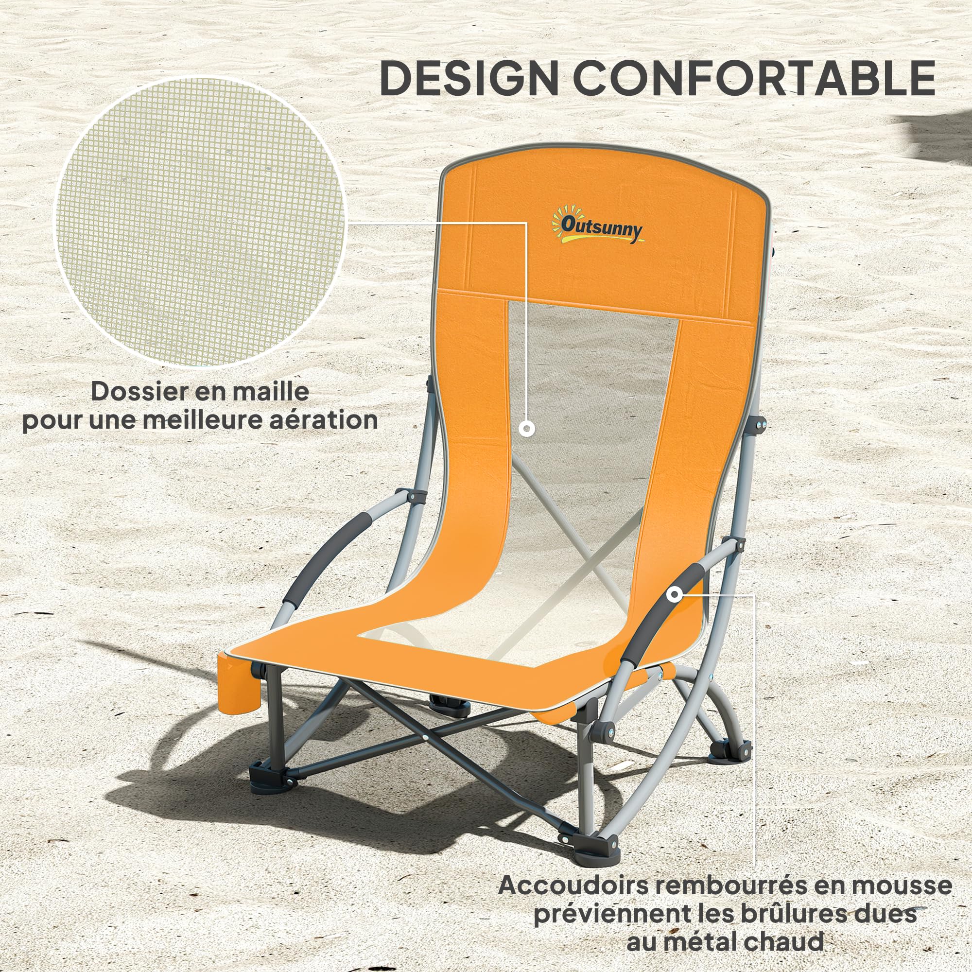 Outsunny Lot de 2 Chaises de Plage Pliable Chaises Camping Orange