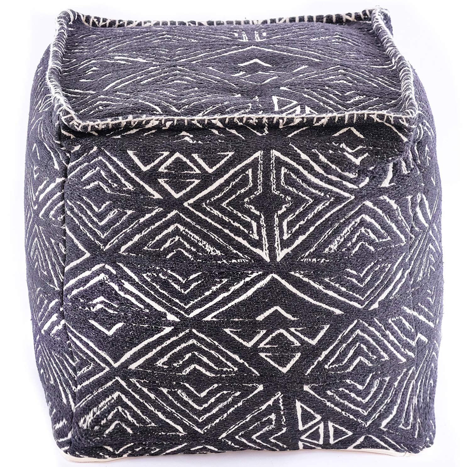 Mandala Life Art Pouf Ottoman - 20x20x20" - Foot Rest Stool - Black Cube