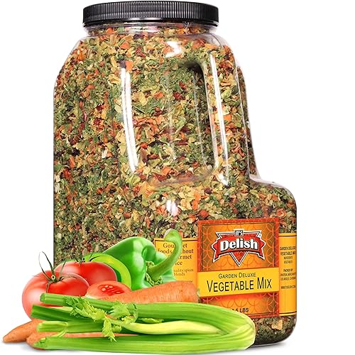 Garden Deluxe - Mezcla de sopa de verduras de It's Delish, jarra de tamaño de galón de 3.5 libras, 16 verduras deshidratadas naturales para fideos