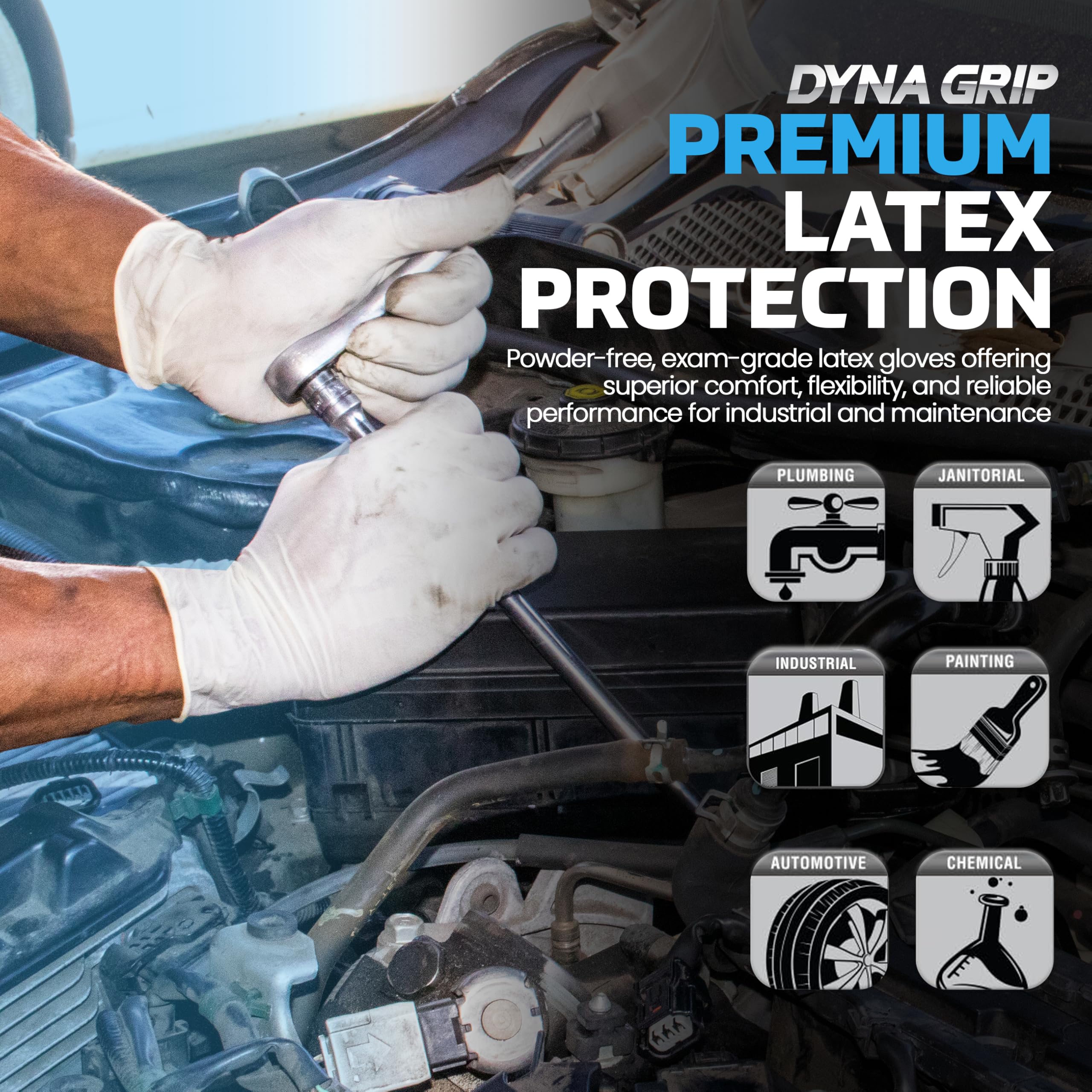 Dyna Grip 650-1001 Gants jetables en latex non poudrés de qualité supérieure - 10 boîtes/1000 gants - 7 mm au total - Taille S - Grip texturé, poignet perlé, usage unique