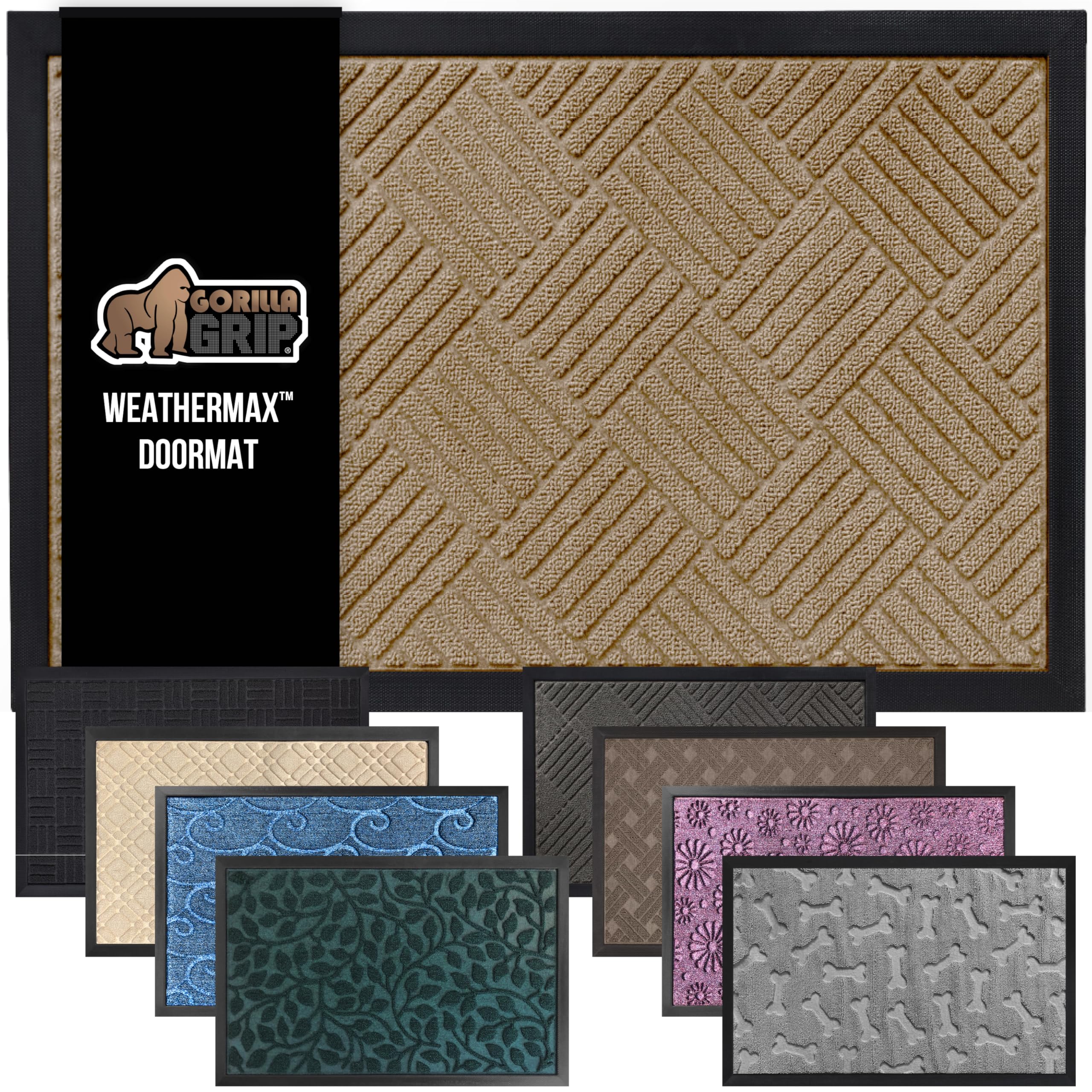 GORILLA GRIP 100% Waterproof All-Season WeatherMax Doormat US Designed Natural Rubber, Stain and Fade Resistant, Low Profile Indoor Outdoor Door Mats,