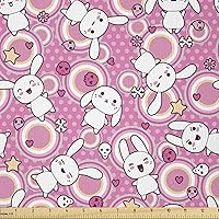 Vista 70 de Ambesonne The Yard, tela de mariquitas de The Yard, flores exóticas hibisco hawaiano follaje ilustración botánica flor de primavera, tela