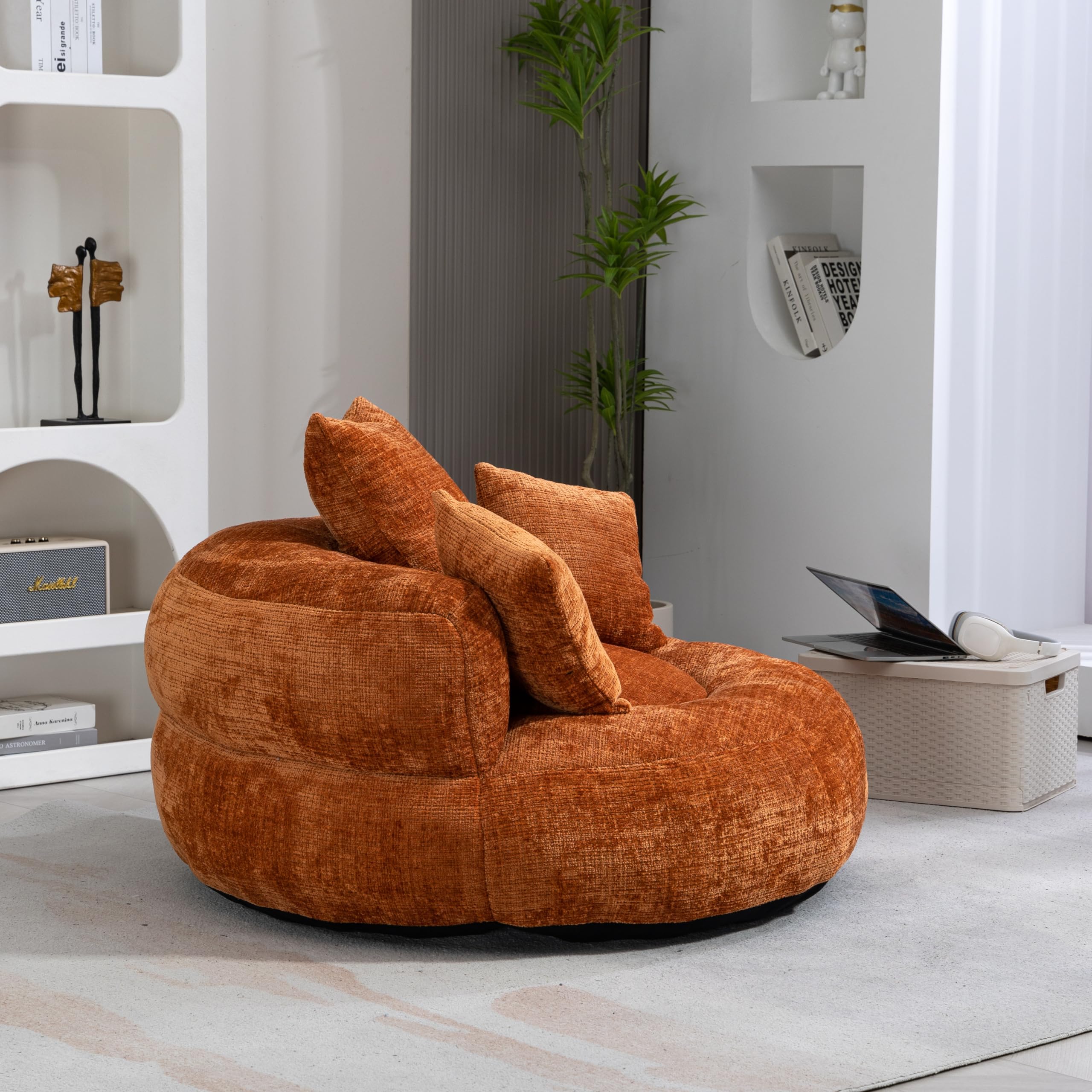Sofá Lazy Sofa SUKY Cómodo Sillón de Respaldo Alto con TRES Cojines, para Interiores y Exteriores, Sofá Individual para Gaming, Dormitorio, Oficina, 108 x 108 x 52 cm (Chenille Naranja)