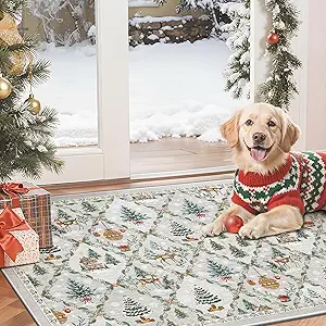 Madane Christmas Area Rug 2x3, Small Washable Grey Entryway Carpet Xmas Holiday Decor Accent Kitchen Non Slip Soft Low Pile Floor Doormat Indoor Throw Rug Entry Bedroom Entrance