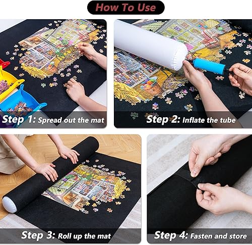 Miniatura 5 de Lavievert Tapete enrollable para rompecabezas con 6 bandejas de clasificación de colores, almacena y transporta rompecabezas de hasta 2000 piezas,