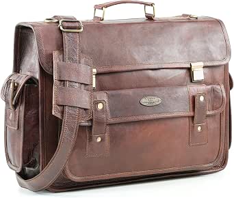 Urban Dezire 18 Inch Vintage Handmade Leather Messenger Bag - Laptop Briefcase Satchel, Dark Brown, Genuine Leather