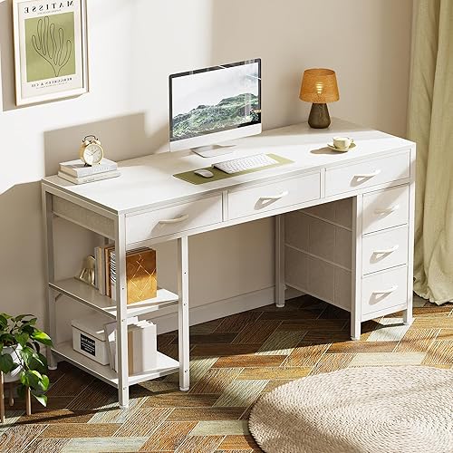 Miniatura 7 de Escritorio de computadora Huuger con 6 cajones, escritorio de oficina con estantes, escritorio de juegos reversible, escritorio de esquina con